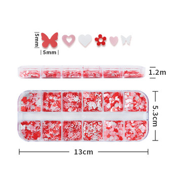 12 Grid Pink White Butterfly Flowers Παγιέτες νυχιών Red Love Heart Glitter Flakes Σχέδιο Αγίου Βαλεντίνου Αξεσουάρ διακόσμησης νυχιών τέχνης