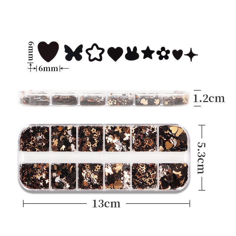 12 rács fekete arany pillangó köröm flitter varázslat vegyes virág szerelem szív pelyhek barkácsolás Kawaii körömdíszítések kiegészítők