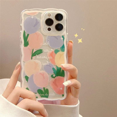 INS White Butterfly Flower Clear Case Phone For iPhone 13 11 12 Pro Max X XR XS Max 14 Plus Wavy Edge Cute Cartoon Cover Silicon