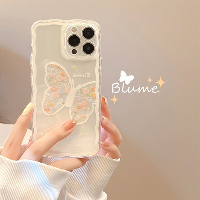 INS White Butterfly Flower Clear Case Phone For iPhone 13 11 12 Pro Max X XR XS Max 14 Plus Wavy Edge Cute Cartoon Cover Silicon