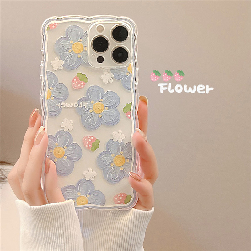 INS White Butterfly Flower Clear Case Phone For iPhone 13 11 12 Pro Max X XR XS Max 14 Plus Wavy Edge Cute Cartoon Cover Silicon
