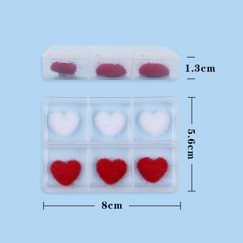 6 τεμ./Κουτί 3D γούρι νυχιών σε σχήμα αφράτης καρδιάς Μαγνητικό αποσπώμενο κιτ διακόσμησης νυχιών για DIY σχέδιο μανικιούρ in Love