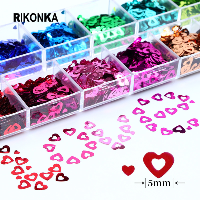 1Szett Üres Love Heart Körömdíszítés Csillogó flitterek Dekoráció Valentin-napi körmök Kiegészítők Barkácsolás Manikűr Dizájn Kellékekhez