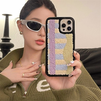 INS παζλ Lattice Stripe Λούτρινη θήκη τηλεφώνου για iPhone 14 13 12 11 Pro Max 14 Pro Max Plus Winter Aesthetic Μαλακό κάλυμμα