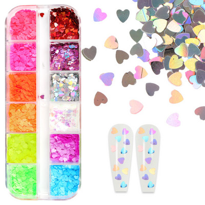 12Color Sweet Love Heart Nail Art Litter Armas helvestega kaunistus DIY võlusid maniküür Disain Osad Küüned Aksessuaarid Tarvikud