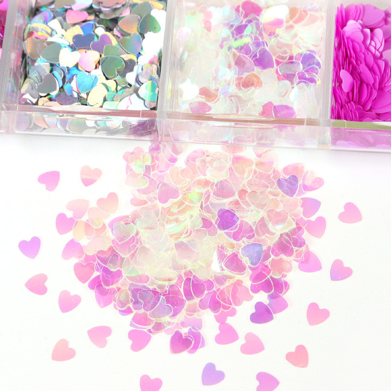 12Color Sweet Love Heart körömdíszítés flitter aranyos pelyhes dekoráció barkácsoláshoz varázslatokhoz Manikűr Design Alkatrészek Köröm Kiegészítők Kellékek