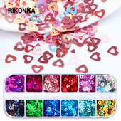 12 Színes/szett Love Heart köröm flitter Holo Glitter Flake Decor barkácsoláshoz Valentin nap manikűr Kiegészítők Köröm kellékek Profi