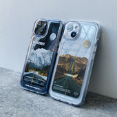 Калъф за телефон INS Snow Mountain Highway за iPhone 13 12 11 Pro Max XS MAX XR X 7 8 Plus Sunset View Прозрачен акрилен удароустойчив капак