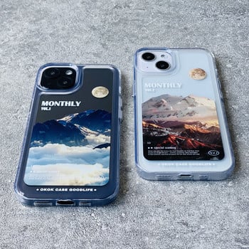 Калъф за телефон INS Snow Mountain Highway за iPhone 13 12 11 Pro Max XS MAX XR X 7 8 Plus Sunset View Прозрачен акрилен удароустойчив капак