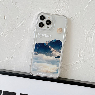 Калъф за телефон INS Snow Mountain Highway за iPhone 13 12 11 Pro Max XS MAX XR X 7 8 Plus Sunset View Прозрачен акрилен удароустойчив капак