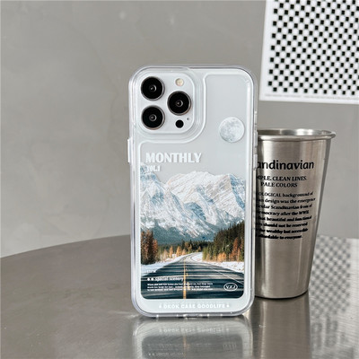 Калъф за телефон INS Snow Mountain Highway за iPhone 13 12 11 Pro Max XS MAX XR X 7 8 Plus Sunset View Прозрачен акрилен удароустойчив капак