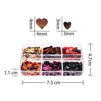 6 цвята Love Heart Mix Size Nail Paillette Valentines Decorations Маникюр Пайети Flakes Дизайн части Нокти Аксесоари Консумативи