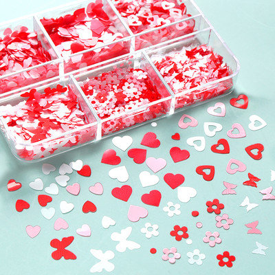 6Colors Love Heart Mix Size Nail Paillette Valentines Διακοσμήσεις Μανικιούρ Παγιέτες Flakes Σχεδιαστικά μέρη Νύχια Αξεσουάρ Προμήθειες