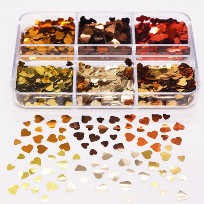 6Colors Love Heart Mix Size Nail Paillette Valentines Διακοσμήσεις Μανικιούρ Παγιέτες Flakes Σχεδιαστικά μέρη Νύχια Αξεσουάρ Προμήθειες