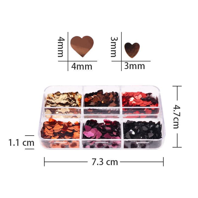 6Colors Love Heart Mix Size Nail Paillette Valentines Διακοσμήσεις Μανικιούρ Παγιέτες Flakes Σχεδιαστικά μέρη Νύχια Αξεσουάρ Προμήθειες