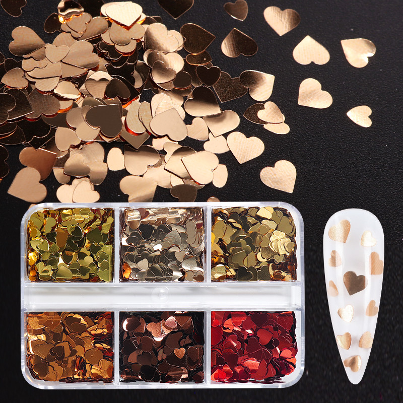 6Colors Love Heart Mix Size Nail Paillette Valentines Διακοσμήσεις Μανικιούρ Παγιέτες Flakes Σχεδιαστικά μέρη Νύχια Αξεσουάρ Προμήθειες