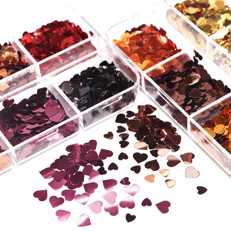 6Colors Love Heart Mix Size Nail Paillette Valentines Διακοσμήσεις Μανικιούρ Παγιέτες Flakes Σχεδιαστικά μέρη Νύχια Αξεσουάρ Προμήθειες