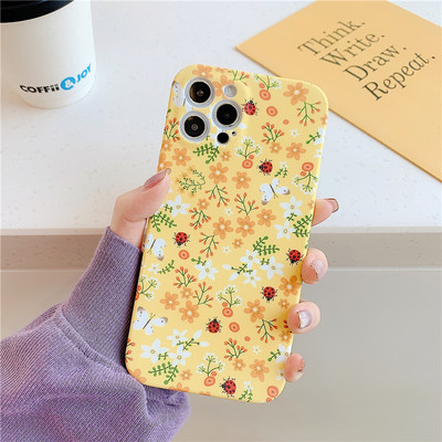 Κορέα χαριτωμένη φλοράλ θήκη τηλεφώνου για iPhone 13 11 12 Pro Max XR XS X 7 8 Plus 14 Pro SE 2020 Pink Yellow Flowers Μαλακό κάλυμμα σιλικόνης