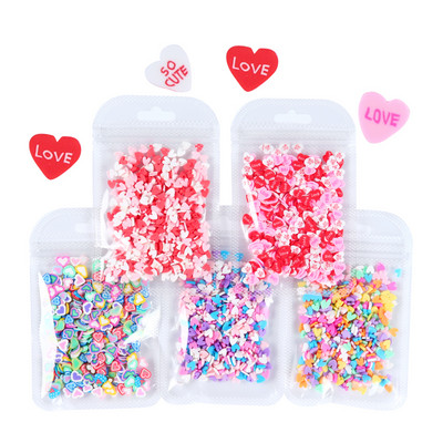 Love Heart Nail Art Blizgučiai Blizgučiai Mišrios spalvos Dvynių Dekoras Molio skiltelės Dribsniai Valentino manikiūro dizaino reikmenys Nagų aksesuarai