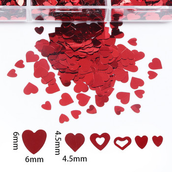 6 Grids Mixed Red Love Heart Nail Sequins Διακόσμηση Shiny Glitter Flakes Valentines Προμήθειες νυχιών για επαγγελματίες Αξεσουάρ