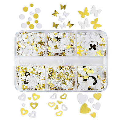 6 Grids Mixed Red Love Heart Nail Sequins Διακόσμηση Shiny Glitter Flakes Valentines Προμήθειες νυχιών για επαγγελματίες Αξεσουάρ