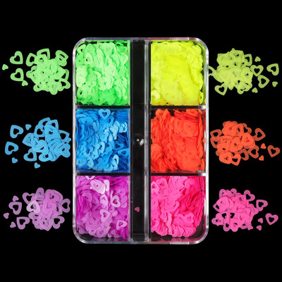 6 Grids Mixed Red Love Heart Nail Sequins Διακόσμηση Shiny Glitter Flakes Valentines Προμήθειες νυχιών για επαγγελματίες Αξεσουάρ
