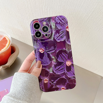 Retro eļļas glezna Rozā ziedi tālruņa korpuss iPhone 14 Pro Max 13 12 11Pro X XS MAX XR Luksusa ziedu mīksts triecienizturīgs IMD vāciņš