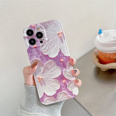 Retro eļļas glezna Rozā ziedi tālruņa korpuss iPhone 14 Pro Max 13 12 11Pro X XS MAX XR Luksusa ziedu mīksts triecienizturīgs IMD vāciņš