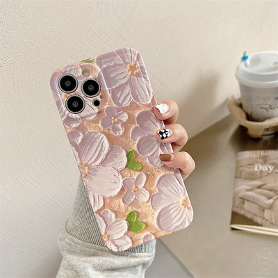 Retro eļļas glezna Rozā ziedi tālruņa korpuss iPhone 14 Pro Max 13 12 11Pro X XS MAX XR Luksusa ziedu mīksts triecienizturīgs IMD vāciņš