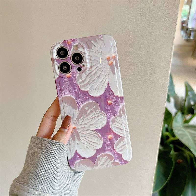 Retro õlimaali roosade lilledega telefoniümbris iPhone 14 Pro Max 13 12 11Pro X XS MAX XR luksuslik lilleline pehme põrutuskindel IMD kate