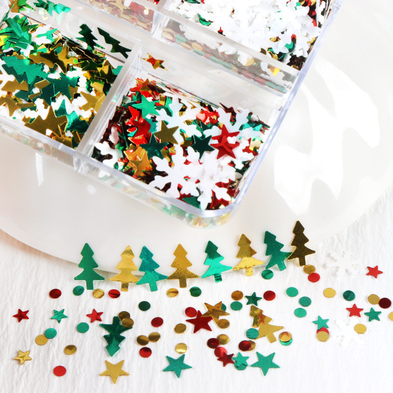 6 tinkleliai Holografinė balta snaigė žiemos nagų dailės blizgučiai Kalėdų nagų dizainas Profesionalūs reikmenys Priedai