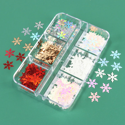 6 Grids White Christmas Snowflake Nail Glitter Sequins Διακόσμηση Ολογραφική νιφάδα χιονιού DIY Χειμερινό μανικιούρ Χριστουγεννιάτικα αξεσουάρ