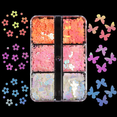 6 Grids White Christmas Snowflake Nail Glitter Sequins Διακόσμηση Ολογραφική νιφάδα χιονιού DIY Χειμερινό μανικιούρ Χριστουγεννιάτικα αξεσουάρ