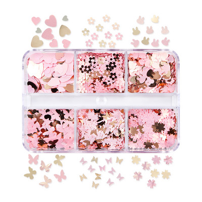 6 Grids White Christmas Snowflake Nail Glitter Sequins Διακόσμηση Ολογραφική νιφάδα χιονιού DIY Χειμερινό μανικιούρ Χριστουγεννιάτικα αξεσουάρ