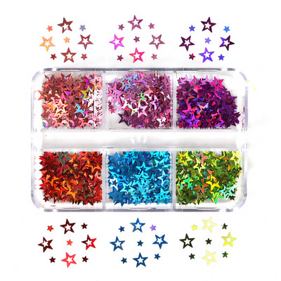 6 Grids White Christmas Snowflake Nail Glitter Sequins Διακόσμηση Ολογραφική νιφάδα χιονιού DIY Χειμερινό μανικιούρ Χριστουγεννιάτικα αξεσουάρ