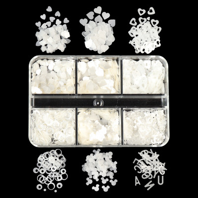 6 Grids White Christmas Snowflake Nail Glitter Sequins Διακόσμηση Ολογραφική νιφάδα χιονιού DIY Χειμερινό μανικιούρ Χριστουγεννιάτικα αξεσουάρ