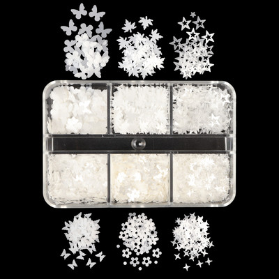 6 Grids White Christmas Snowflake Nail Glitter Sequins Διακόσμηση Ολογραφική νιφάδα χιονιού DIY Χειμερινό μανικιούρ Χριστουγεννιάτικα αξεσουάρ