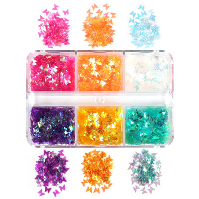 6 Grids White Christmas Snowflake Nail Glitter Sequins Διακόσμηση Ολογραφική νιφάδα χιονιού DIY Χειμερινό μανικιούρ Χριστουγεννιάτικα αξεσουάρ