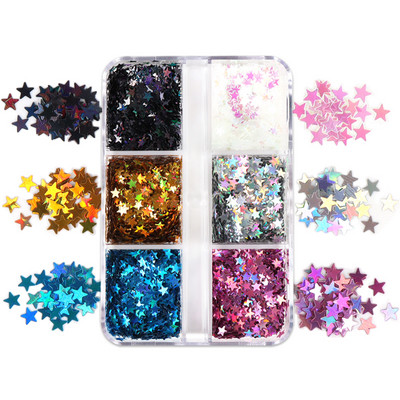 6 Grids White Christmas Snowflake Nail Glitter Sequins Διακόσμηση Ολογραφική νιφάδα χιονιού DIY Χειμερινό μανικιούρ Χριστουγεννιάτικα αξεσουάρ