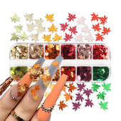 12 πλέγματα Μεταλλικές πούλιες νυχιών από φύλλα σφενδάμου Πεσμένα φύλλα Παγιέτα Διακοσμητικά Κιτ DIY Σχέδιο μανικιούρ Φθινοπωρινά αξεσουάρ νυχιών