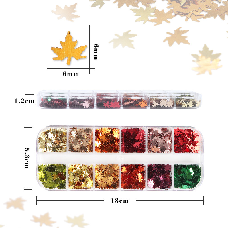 12 πλέγματα Μεταλλικές πούλιες νυχιών από φύλλα σφενδάμου Πεσμένα φύλλα Παγιέτα Διακοσμητικά Κιτ DIY Σχέδιο μανικιούρ Φθινοπωρινά αξεσουάρ νυχιών