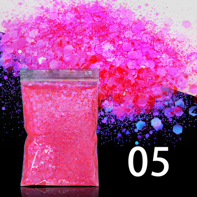 Αξεσουάρ διακόσμησης για μανικιούρ DIY 50g/τσάντα ιριδίζον μικτό εξάγωνο σχήμα γκλίτερ με πούλιες ουράνιο τόξο ημιδιαφανές νιφάδες