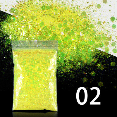 Αξεσουάρ διακόσμησης για μανικιούρ DIY 50g/τσάντα ιριδίζον μικτό εξάγωνο σχήμα γκλίτερ με πούλιες ουράνιο τόξο ημιδιαφανές νιφάδες