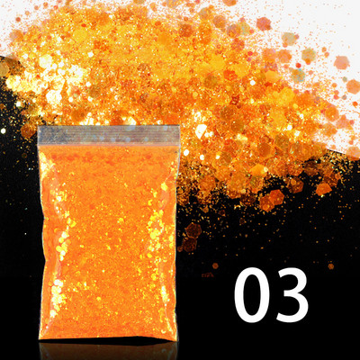 Αξεσουάρ διακόσμησης για μανικιούρ DIY 50g/τσάντα ιριδίζον μικτό εξάγωνο σχήμα γκλίτερ με πούλιες ουράνιο τόξο ημιδιαφανές νιφάδες