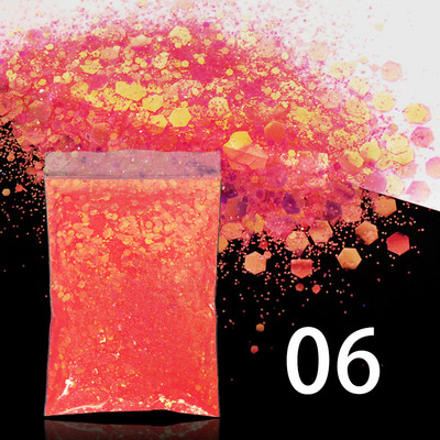 Αξεσουάρ διακόσμησης για μανικιούρ DIY 50g/τσάντα ιριδίζον μικτό εξάγωνο σχήμα γκλίτερ με πούλιες ουράνιο τόξο ημιδιαφανές νιφάδες