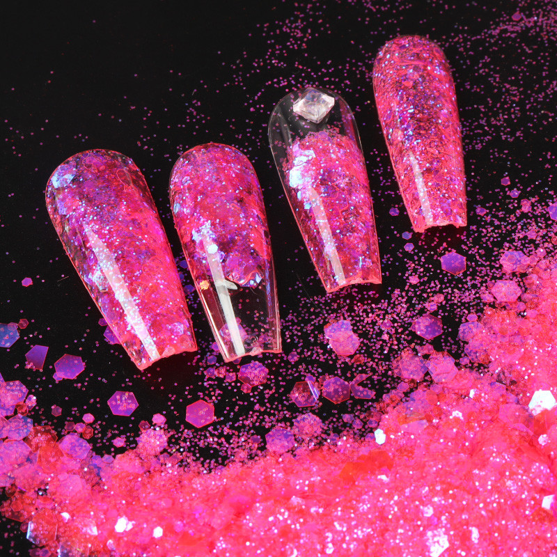 Αξεσουάρ διακόσμησης για μανικιούρ DIY 50g/τσάντα ιριδίζον μικτό εξάγωνο σχήμα γκλίτερ με πούλιες ουράνιο τόξο ημιδιαφανές νιφάδες