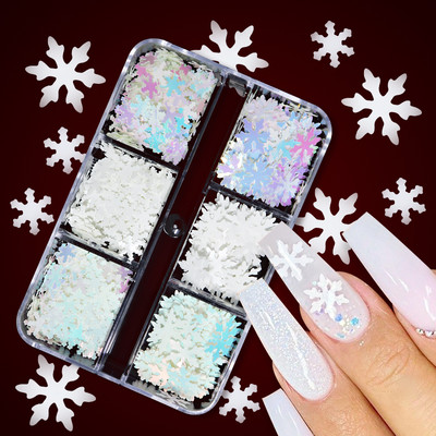 6 tinkleliai Blue Snowflake Nail Art Sequin Mermaid Snow Flakes Pasidaryk pats žiemos manikiūro dizainas Kalėdų nagų dailės dekoravimo priedai