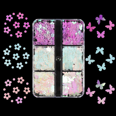 6 tinkleliai Blue Snowflake Nail Art Sequin Mermaid Snow Flakes Pasidaryk pats žiemos manikiūro dizainas Kalėdų nagų dailės dekoravimo priedai