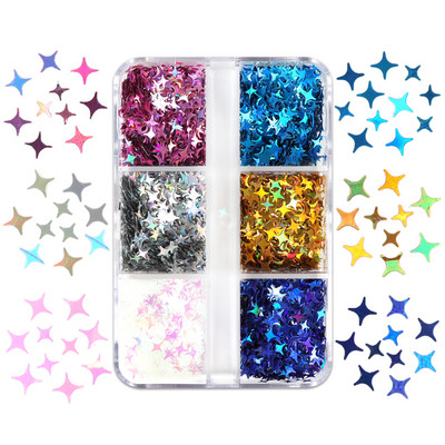 6 tinkleliai Blue Snowflake Nail Art Sequin Mermaid Snow Flakes Pasidaryk pats žiemos manikiūro dizainas Kalėdų nagų dailės dekoravimo priedai