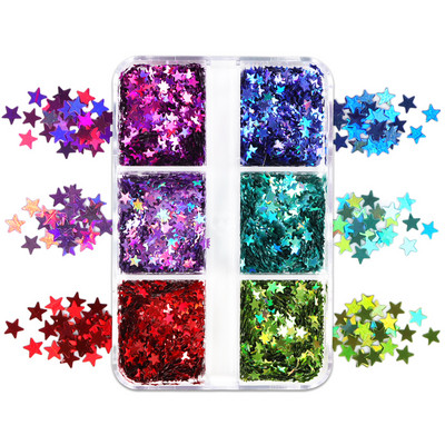 6 tinkleliai Blue Snowflake Nail Art Sequin Mermaid Snow Flakes Pasidaryk pats žiemos manikiūro dizainas Kalėdų nagų dailės dekoravimo priedai